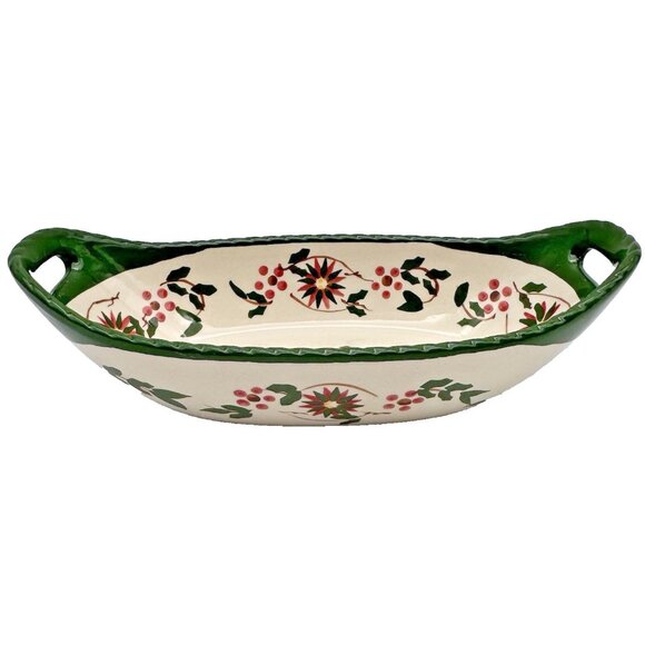 Temptations Old World Poinsettia Oval Centerpiece Baking Dish Seasonal Xmas 12oz - Picture 2 of 7
